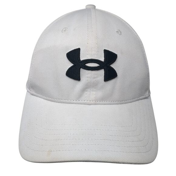 Under Armour Logo Fitted Hat Solid White XL Vent Holes 6 Panel Outdoor - Picture 1 of 9